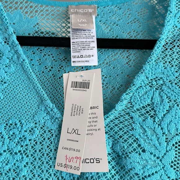 Chico’s L/XL turquoise lace swim cover up.  New with tags. - Picture 3 of 4